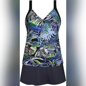 NWT JINXUEER Ruched Modest Floral Tankini Skirt Swimsuit, 28W